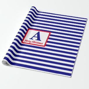 Frohe Weihnachten Nautical Monogram Red Blue White Geschenkpapier