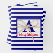 Frohe Weihnachten Nautical Monogram Red Blue White Geschenkpapier Set (Beispiel)