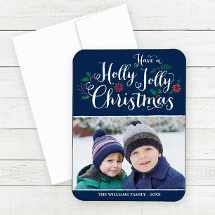 Frohe Weihnachten Navy Blau Beeren Foto Magnet