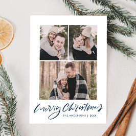 Frohe Weihnachten Navy Blue Script 3 Foto Collage