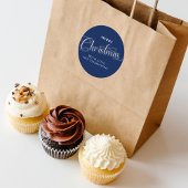 Frohe Weihnachten Navy Blue Script Custom Runder Aufkleber