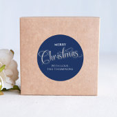 Frohe Weihnachten Navy Blue Script Custom Runder Aufkleber