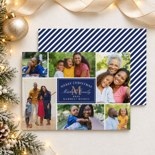 Frohe Weihnachten Navy Stripe Foto-Collage