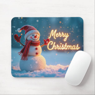 Frohe Weihnachten Neon-Schriftzug mit Schneemann Mousepad
