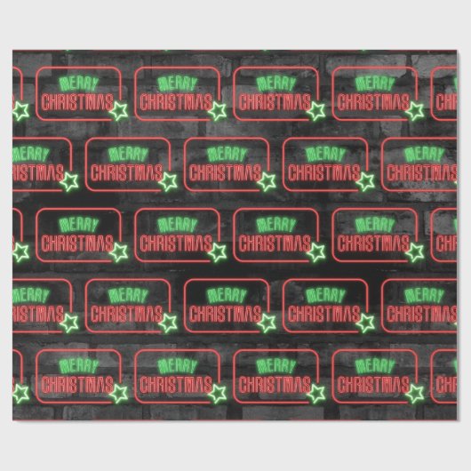Frohe Weihnachten Neon Sign On Brick Geschenkpapier (Flach)