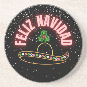 Frohe Weihnachten Neon Sombrero Feiertag Getränkeuntersetzer