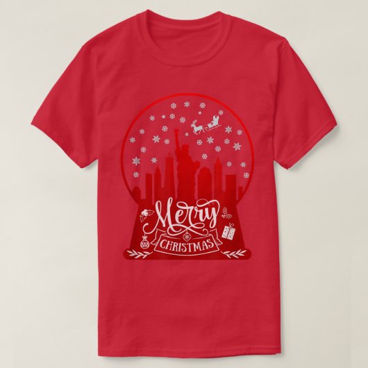 Frohe Weihnachten neue York Skyline in Schneeglobe T-Shirt (Design vorne)