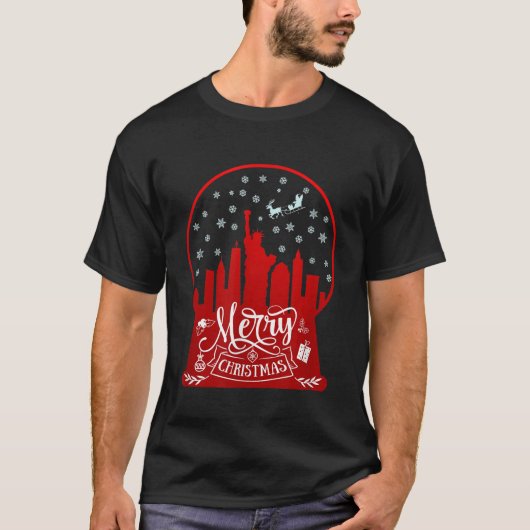 Frohe Weihnachten neue York Skyline in Schneeglobe T-Shirt (Vorderseite)