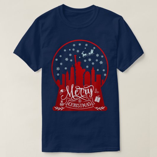 Frohe Weihnachten neue York Skyline in Schneeglobe T-Shirt (Design vorne)