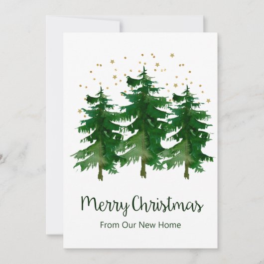 Frohe Weihnachten Neue Zuhause Pine Trees Ankündigung (Vorderseite)