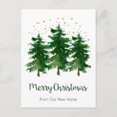 Frohe Weihnachten Neue Zuhause Pine Trees Ankündigungspostkarte (Vorderseite)