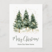 Frohe Weihnachten Neue Zuhause Pine Trees Ankündigungspostkarte (Vorderseite)