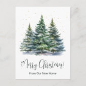 Frohe Weihnachten Neue Zuhause Pine Trees Ankündigungspostkarte (Vorderseite)