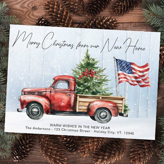 Frohe Weihnachten Neue Zuhause Vintag Red Truck Mo