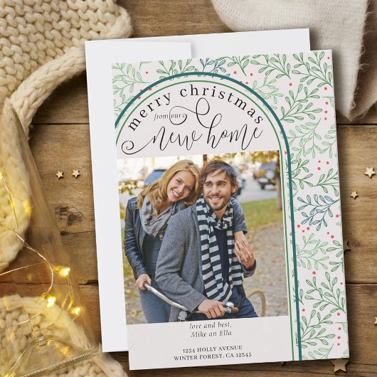 Frohe Weihnachten Neues Zuhause Foto Wintergrün Ankündigung