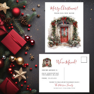 Frohe Weihnachten neues Zuhause Fronttür Umzug Ankündigungspostkarte