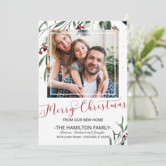 Frohe Weihnachten Neues Zuhause Moving Ankündigung (Stehend Vorderseite)