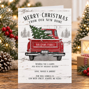 Frohe Weihnachten Neues Zuhause Vintage-Roter LKW Ankündigung