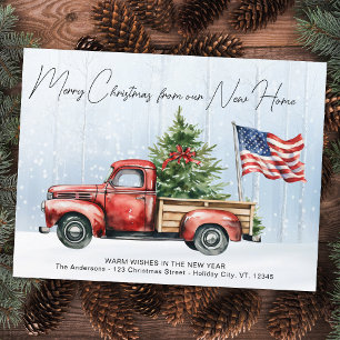 Frohe Weihnachten Neues Zuhause Vintage-Roter LKW Postkarte