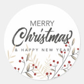 Frohe Weihnachten Neujahr Holly Berries Runder Aufkleber (Vorderseite)