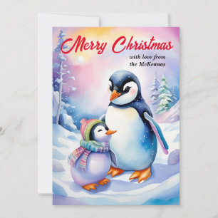 Frohe Weihnachten Neujahr Niedliche Aquarellpingui