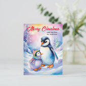 Frohe Weihnachten Neujahr Niedliche Aquarellpingui (Stehend Vorderseite)