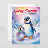 Frohe Weihnachten Neujahr Niedliche Aquarellpingui (Vorne/Hinten)