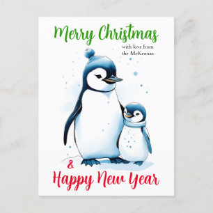 Frohe Weihnachten Neujahr Niedliche Aquarellpingui
