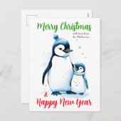 Frohe Weihnachten Neujahr Niedliche Aquarellpingui (Vorne/Hinten)
