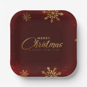 Frohe Weihnachten Neujahr Red Gold Script Winter Pappteller (Vorderseite)