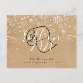 Frohe Weihnachten Neujahr Rustikale Rolle auf Spaß Einladungspostkarte