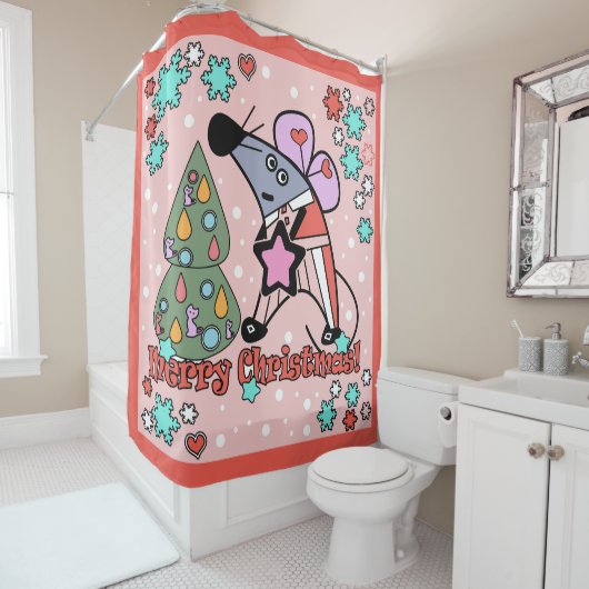 Frohe Weihnachten Neujahr Symbol Maus Cartoon nied Duschvorhang (Beispiel)