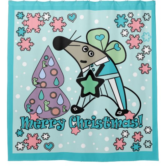 Frohe Weihnachten Neujahr Symbol Maus Cartoon nied Duschvorhang (Vorderseite)