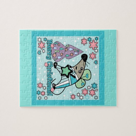 Frohe Weihnachten Neujahr Symbol Maus Cartoon nied Puzzle (Horizontal)