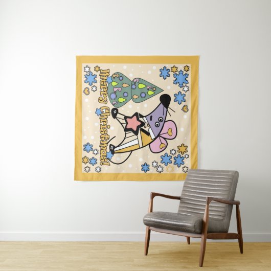 Frohe Weihnachten Neujahr Symbol Maus Cartoon nied Wandteppich (Beispiel (Horizontal))