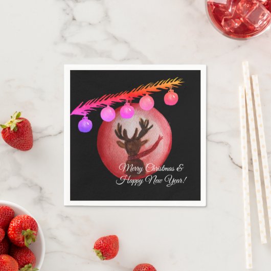 Frohe Weihnachten, Neujahr Wasserfarben Hirsche Na Serviette (Beispiel)