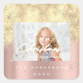 Frohe Weihnachten New Sepia Gold Glitzer Foto Blus Quadratischer Aufkleber