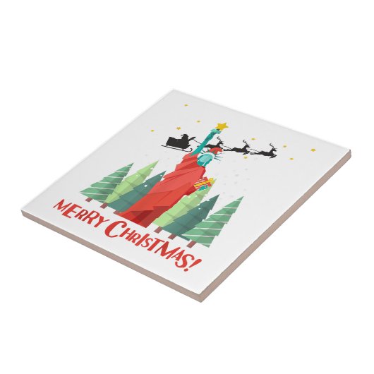 Frohe Weihnachten New Yorker Weihnachtsstatue Fliese (Seite)