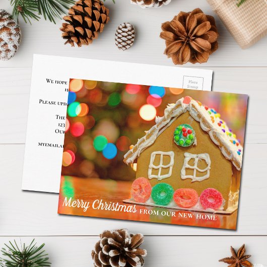 Frohe Weihnachten New Zuhause Address Gingerbread Postkarte