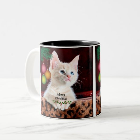 Frohe Weihnachten Niedlich Adorable Kitty Cat Zweifarbige Tasse (Vorderseite Links)