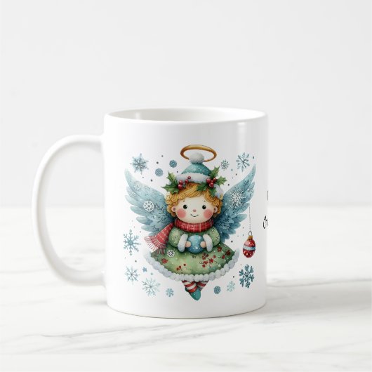 Frohe Weihnachten Niedlich Angel Folk Art Style Kaffeetasse (Links)
