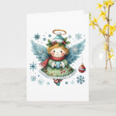 Frohe Weihnachten Niedlich Angel Folk Art Style Karte (Gelbe Blume)