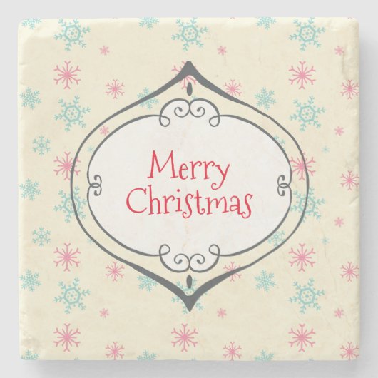 Frohe Weihnachten Niedlich Bauble Pink & Blue Schn Steinuntersetzer (Vorderseite)