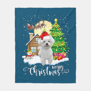 Frohe Weihnachten Niedlich Bichon Frise Santa mit Fleecedecke