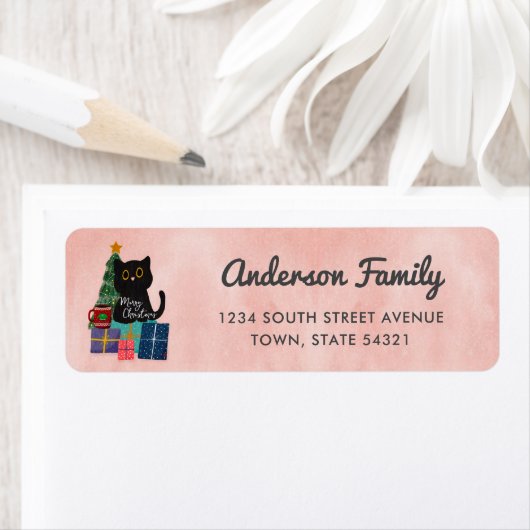 Frohe Weihnachten Niedlich Black Cat Pink Rücksend (Insitu)