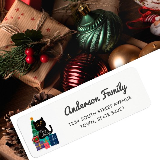 Frohe Weihnachten Niedlich Black Cat Rücksendeadre