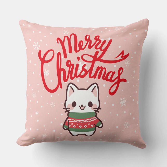 Frohe Weihnachten Niedlich Cat Cushion Kissen (Vorderseite)
