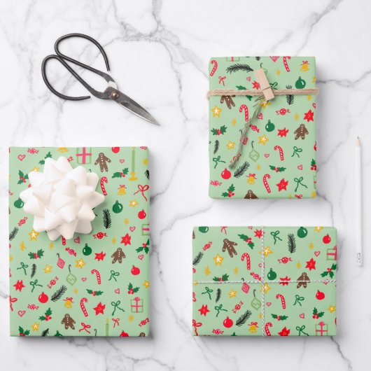 Frohe Weihnachten Niedlich Doodle Whimsical Muster Geschenkpapier Set (Vorderseite)