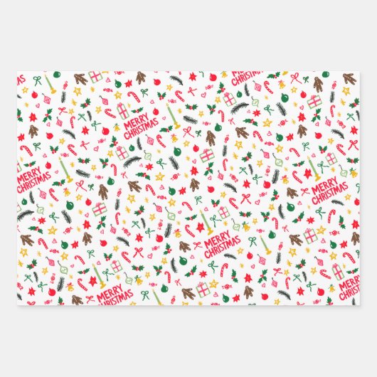 Frohe Weihnachten Niedlich Doodle Whimsical Muster Geschenkpapier Set (Vorderseite 2)