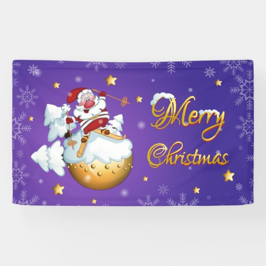 Frohe Weihnachten Niedlich Funny Winter Skiing Wei Banner (Horizontal)